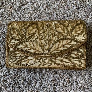Bijoux Terner Gold Beaded Clutch